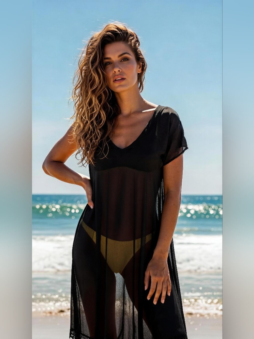 MAZU SWIM Sheer Black V-Neck Swim Cover-Up SIZE 2X